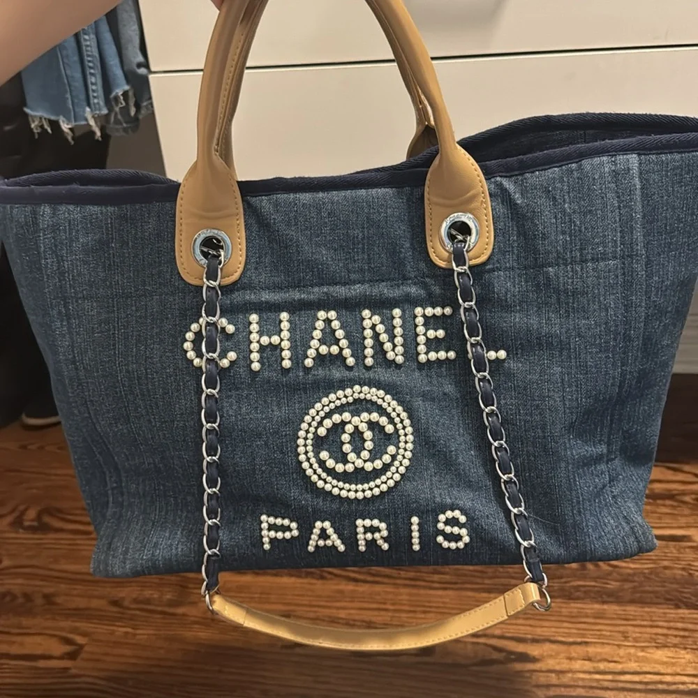 Blue and Tan Tote Bag - Picture 1 of 5